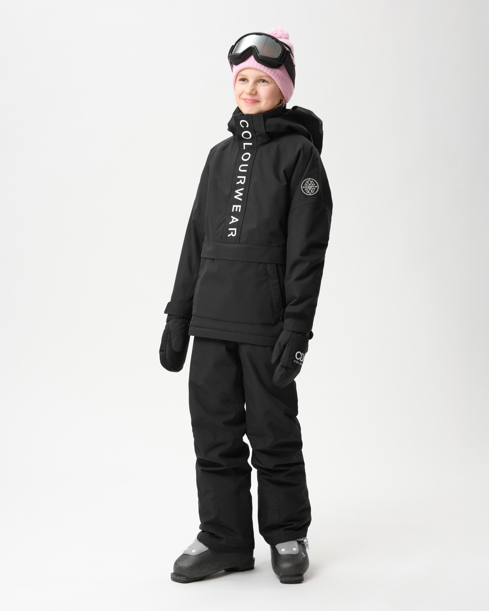 Kids Anorak Jacket – Black | Waterproof Snowboarding Junior